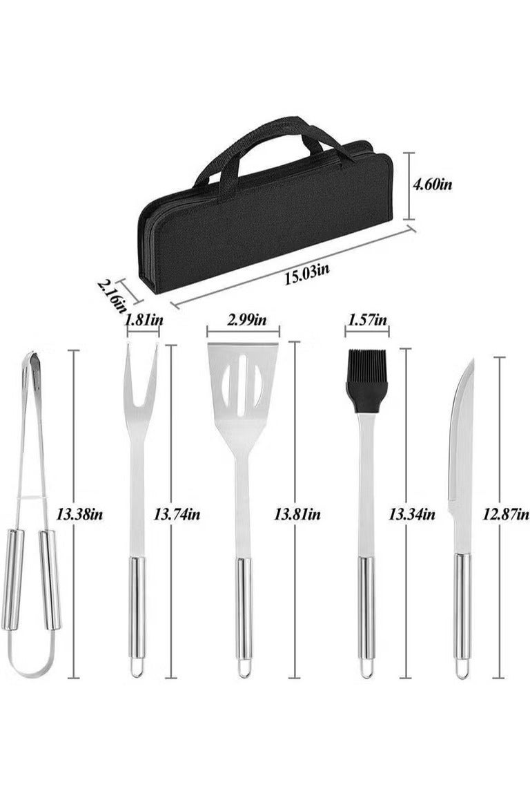 Toby's 5Pcs Stainless Steel BBQ Grill Tool Set Camping Accessories Cooking - Image 2