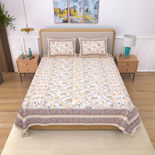 EasyGoods® 100% Pure Cotton Jaipuri Bedsheet with Pillow Covers | Soft & Breathable Fabric | Traditional Floral Print | Cotton Bedsheet (Brown, King) - Image 2