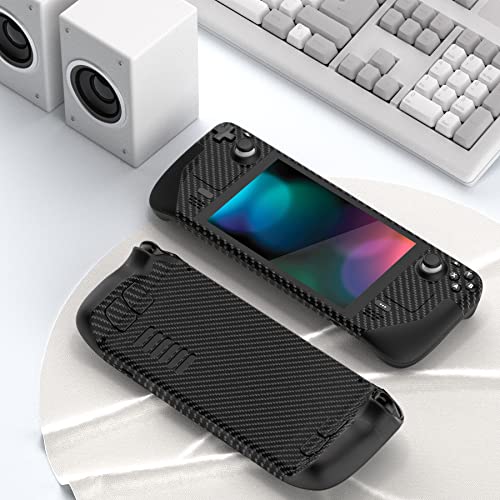 PlayVital Full Set Protective Skin Decal for Steam Deck LCD, Custom Stickers Vinyl Cover for Steam Deck OLED - Black Silver Carbon Fiber - Image 3