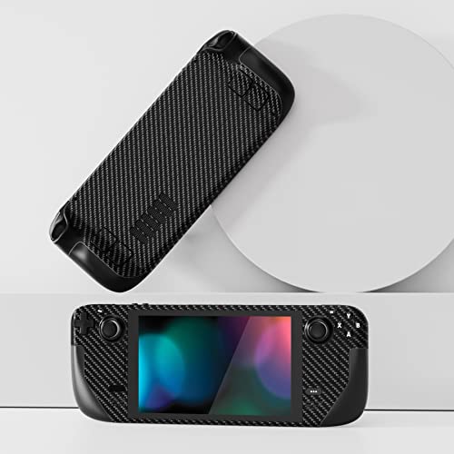 PlayVital Full Set Protective Skin Decal for Steam Deck LCD, Custom Stickers Vinyl Cover for Steam Deck OLED - Black Silver Carbon Fiber - Image 4