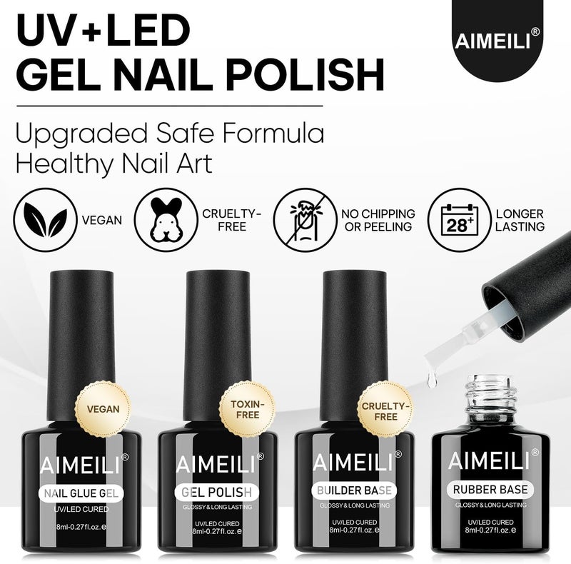 Rubber Base Builder Base & Nail Glue Blooming Gel Set, UV LED Gel Nail Polish Nail Strengthening for Nails Nail Salon Manicure Pedicure 4 x 8ml - Image 4