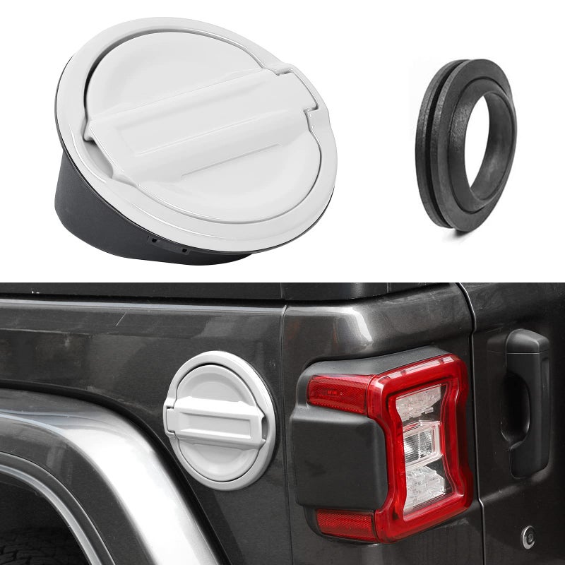 JeCar JL Fuel Filler Cover Gas Cap Aluminum Alloy Gas Tank Door Exterior Accessories Compatible with Jeep Wrangler 20182024 JL JLU White