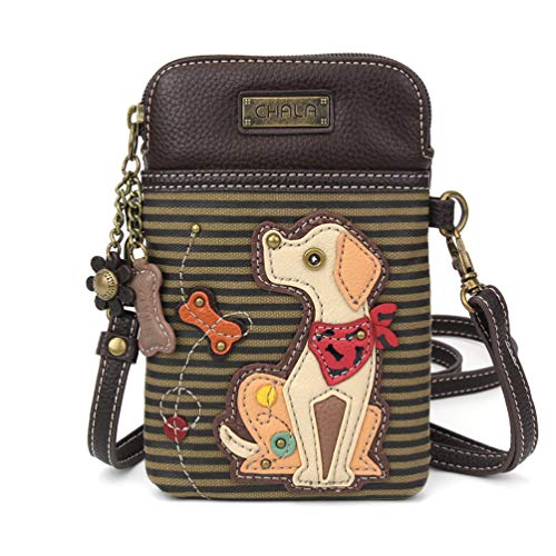 CHALA Dog Collection Cell Phone Crossbody Purse-Women PU Leather/Canvas Multicolor Handbag with Adjustable Strap - Yellow Lab - olive stripe - Image 3