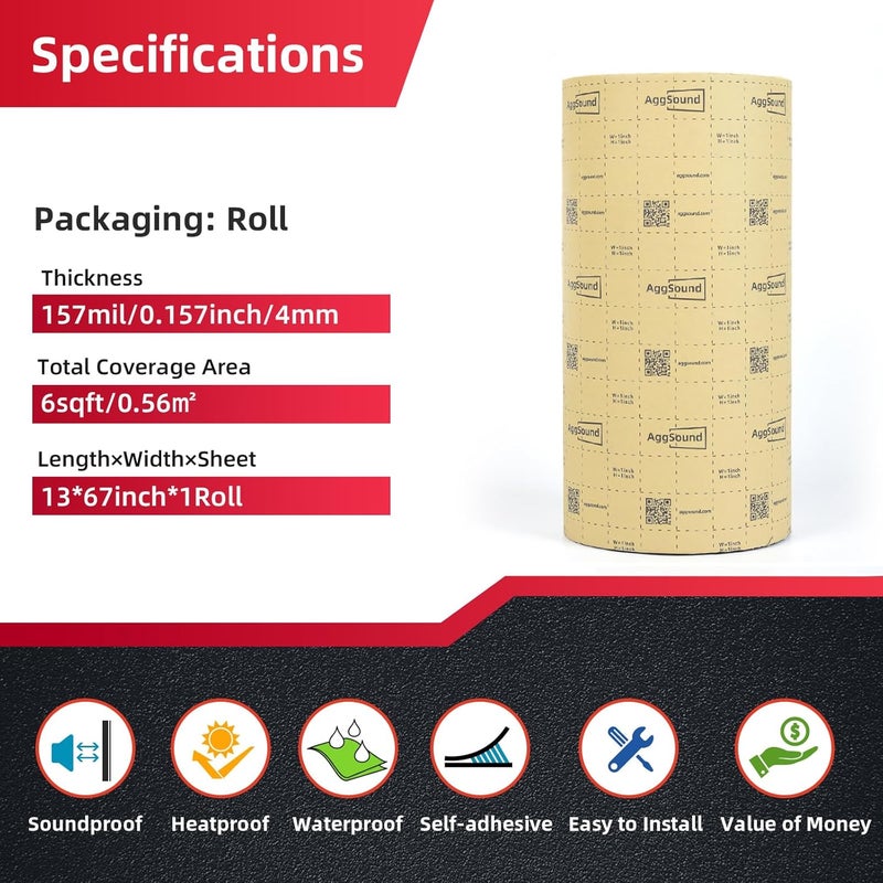 AggSound 157mil 6sqft Car Sound Deadening Material - Aluminum Foil Foam Insulation Roll - Image 3