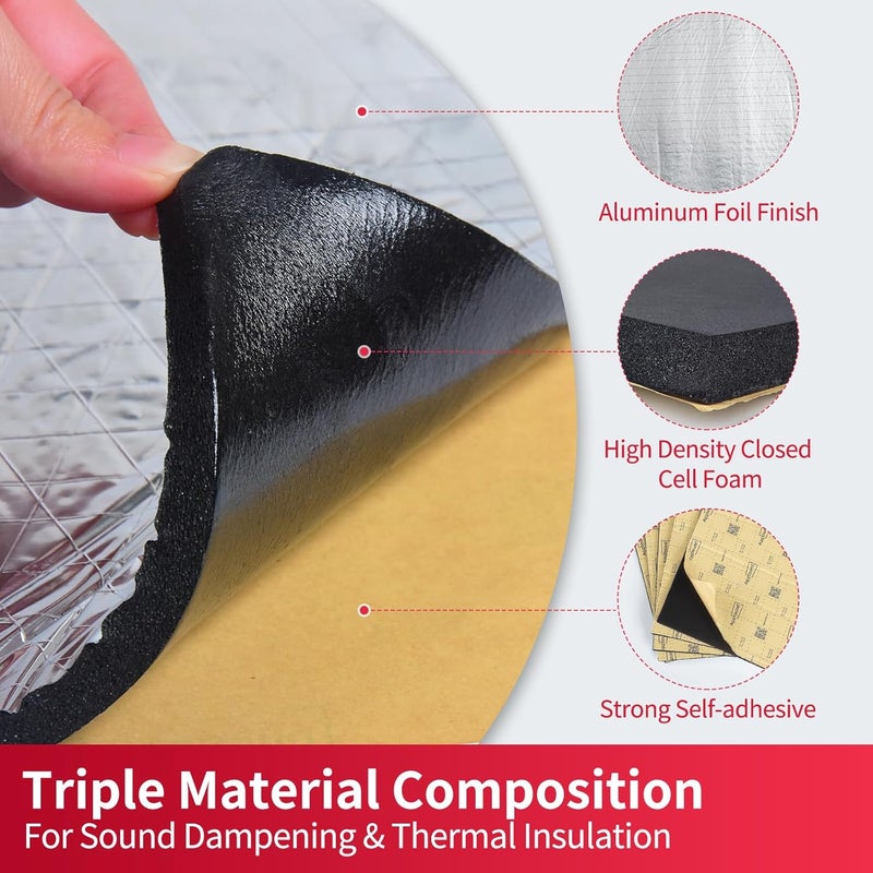 AggSound 157mil 6sqft Car Sound Deadening Material - Aluminum Foil Foam Insulation Roll - Image 2