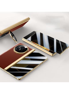 Compatible with Honor Magic V3 Electroplated Frame Magnetic Hinge Protection Grain Leather Case with Lens Holder Privacy Screen Protector For Magic V3