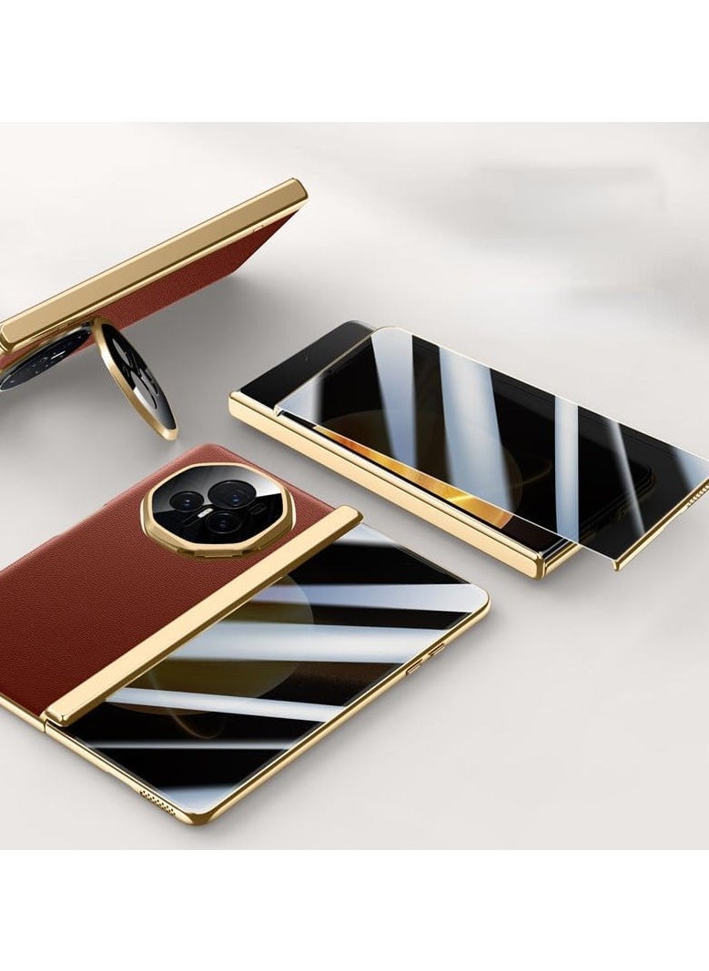 General - Compatible with Honor Magic V3 Electroplated Frame Magnetic Hinge Protection Grain Leather Case with Lens Holder Privacy Screen Protector For Magic V3 - Image 1