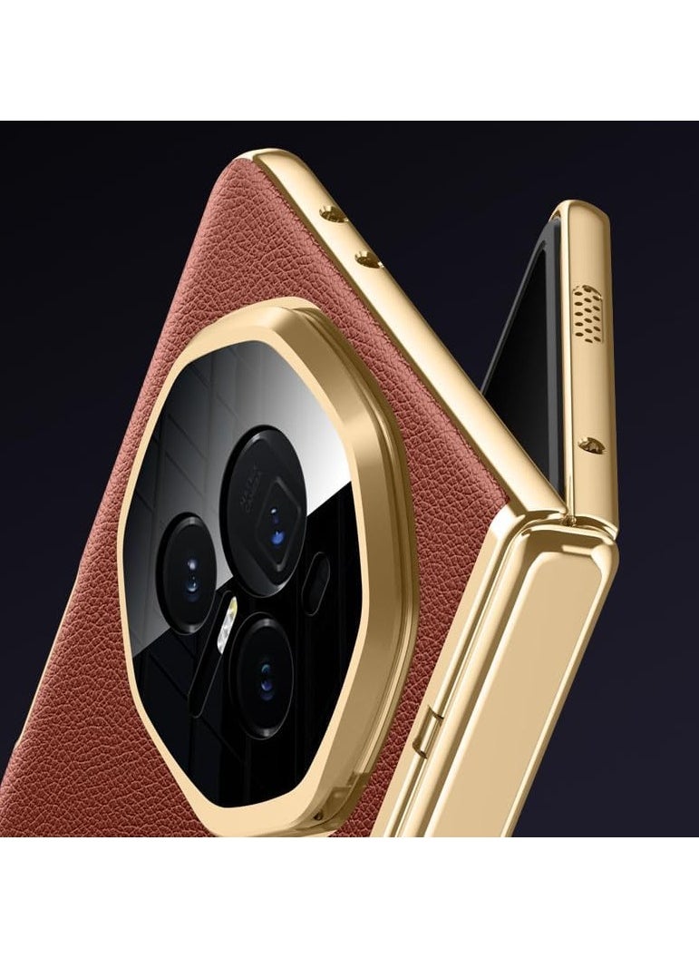 General - Compatible with Honor Magic V3 Electroplated Frame Magnetic Hinge Protection Grain Leather Case with Lens Holder Privacy Screen Protector For Magic V3 - Image 1