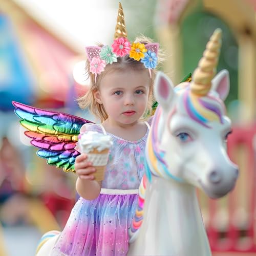 Creatoy Unicorn-Costume for Girls with unicorn rainbow tutu Toddler Rainbow Fairy Wings Princess Unicorn Birthday Party Supplies Halloween Favors - Image 2