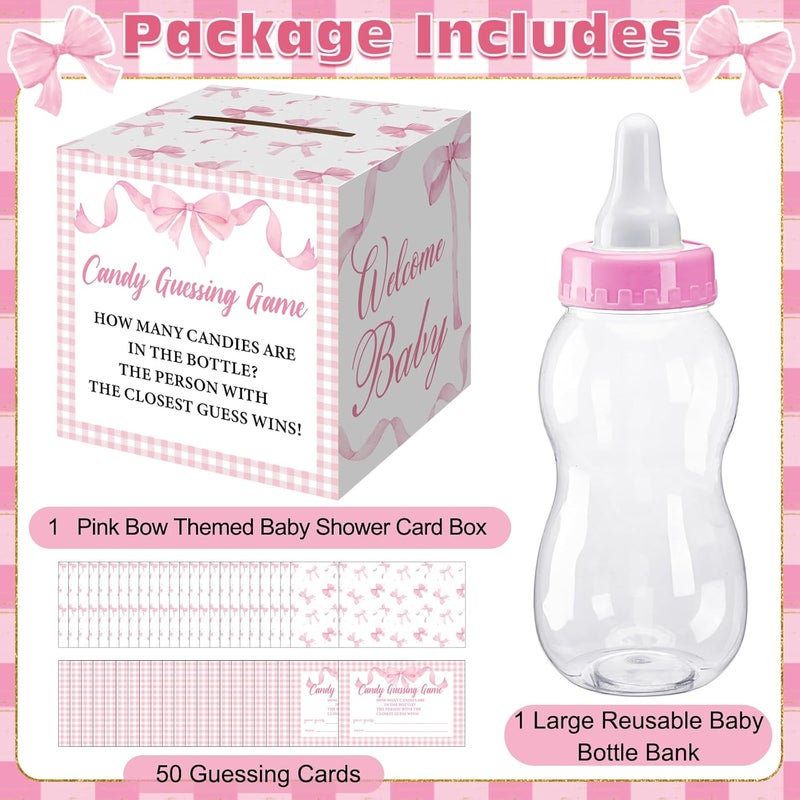 Glenmal 52 Pcs Baby Shower Games Gift Sets Large Baby Bottle for Shower Game Guess How Many Candies Decorations for Gender Reveal (Pink Bow) - Image 5