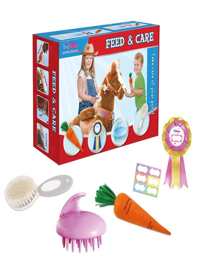 PonyCycle Unicorn Horse Toys Grooming Kit, Feed & Care, 5 Piece Assortment. Groming Brush, Pet Brush, Carrot, Sticker, Name Tag Perfect Pony Toys Gifts for Girls Kids - Model E, U and Model X - Image 1