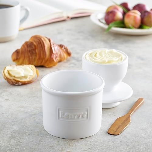 Butter Bell - The Original Butter Bell crock by L Tremain, a Countertop French Ceramic Butter Dish Keeper for Spreadable Butter, Café Matte Collection, White Matte - Image 5