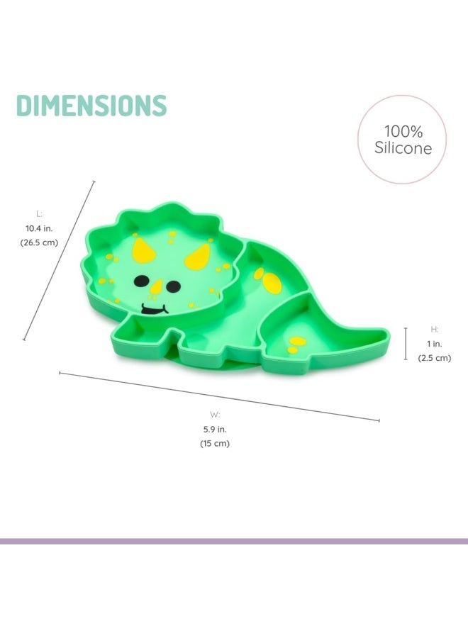 melii Silicone Suction Plate for Toddlers - Dinosaur Shaped Divided Plate with Suction Base - BPA Free, Microwave and Dishwasher Safe - Green - Image 3