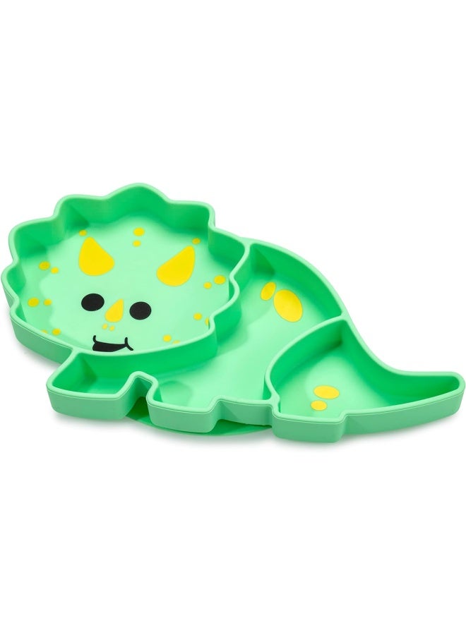 melii Silicone Suction Plate for Toddlers - Dinosaur Shaped Divided Plate with Suction Base - BPA Free, Microwave and Dishwasher Safe - Green - Image 1