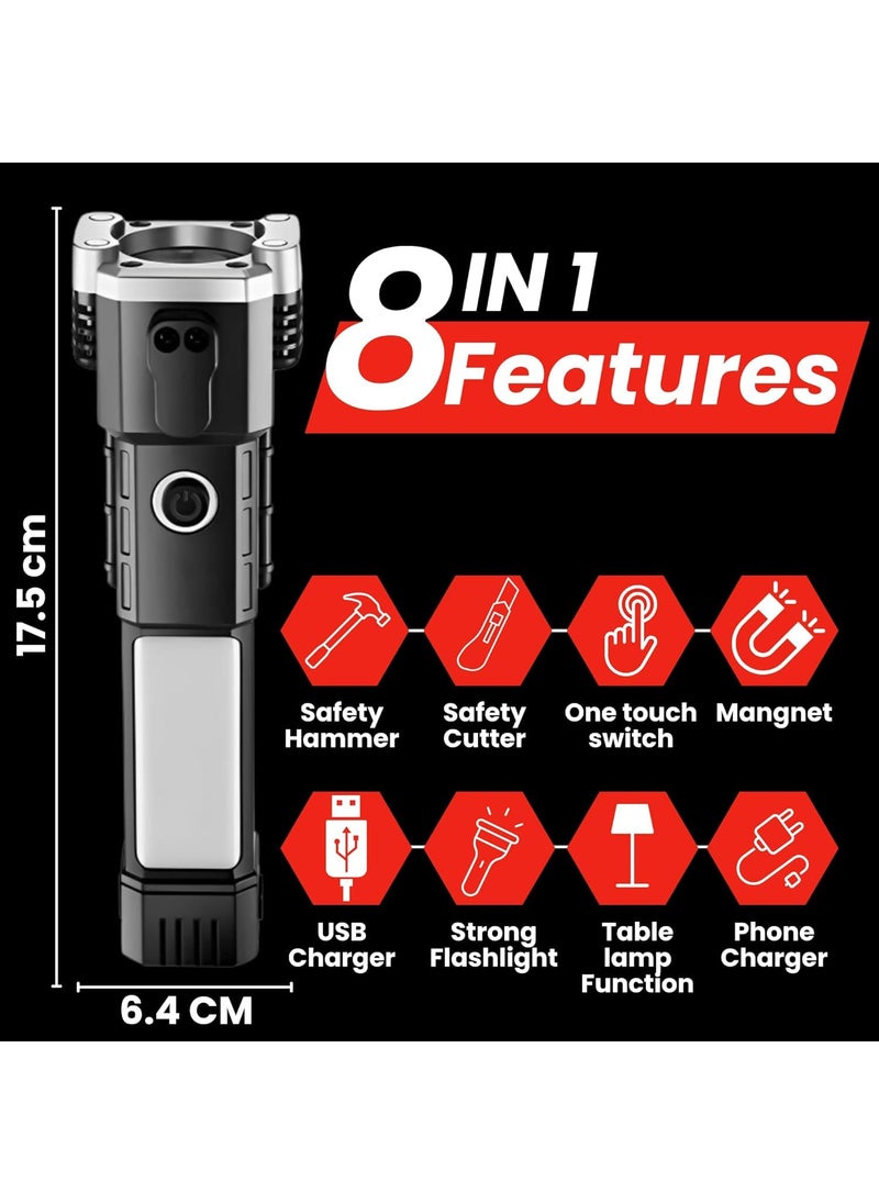 DAKMO DAKMO Multipurpose Rechargeable Torch Light Portable Pocket Torch Light Small Torch Light Rechargeable 8 in 1 Hammer Torch Light Rechargeable Mini Torch Light High Power Long Range  - Image 2