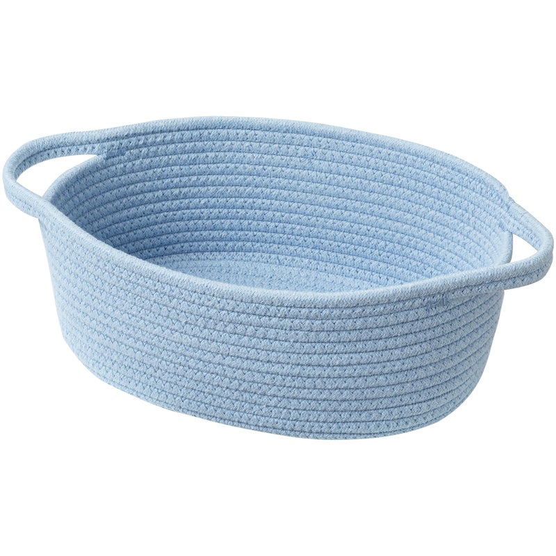 UBBCARE Small Woven Basket for Gifts, Cotton Rope Storage Basket for Shelf, Gift Baskets Empty with Handle, Dog Toy Basket for Organizing, Blue Basket for Nursery (12"x 8" x 5") - Image 1