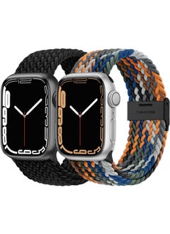 2 Pack Stretchy Solo Loop Compatible for Apple Watch Band 45mm 44mm 42mm Series 3/ 49mm Men Women,Braided Sport Nylon Wristbands for Ultra/Ultra2 Watch Series 10 46mm/ 9 8 7 6 5 4 3 SE 2 1