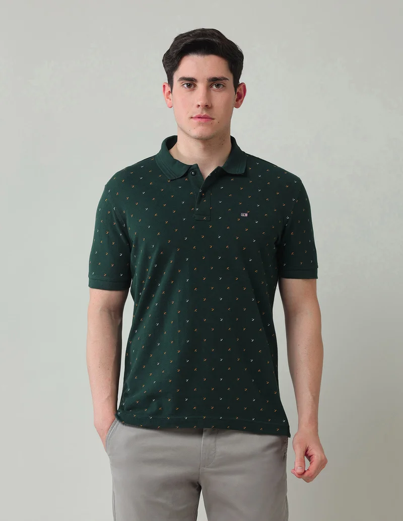 Arrow Green All Over Printed Regular Fit Polo Shirt for Men | Best Price UAE