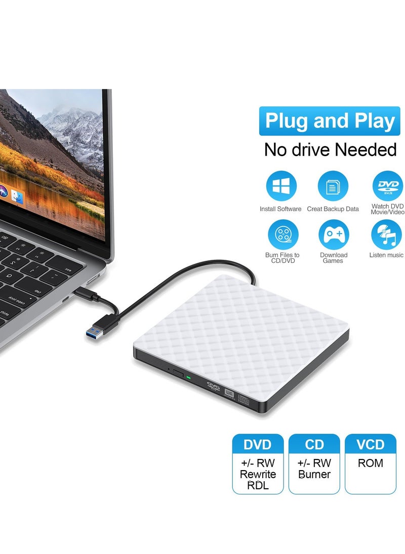 Generic - External DVD Drive, USB 3.0 CD/DVD +/-RW Drive Portable CD DVD Player Burner Reader Writer, Slim Optical CD ROM Drive for Laptop Desktop PC Linux Apple Mac OS Macbook Pro Windows 11/10 - Image 1