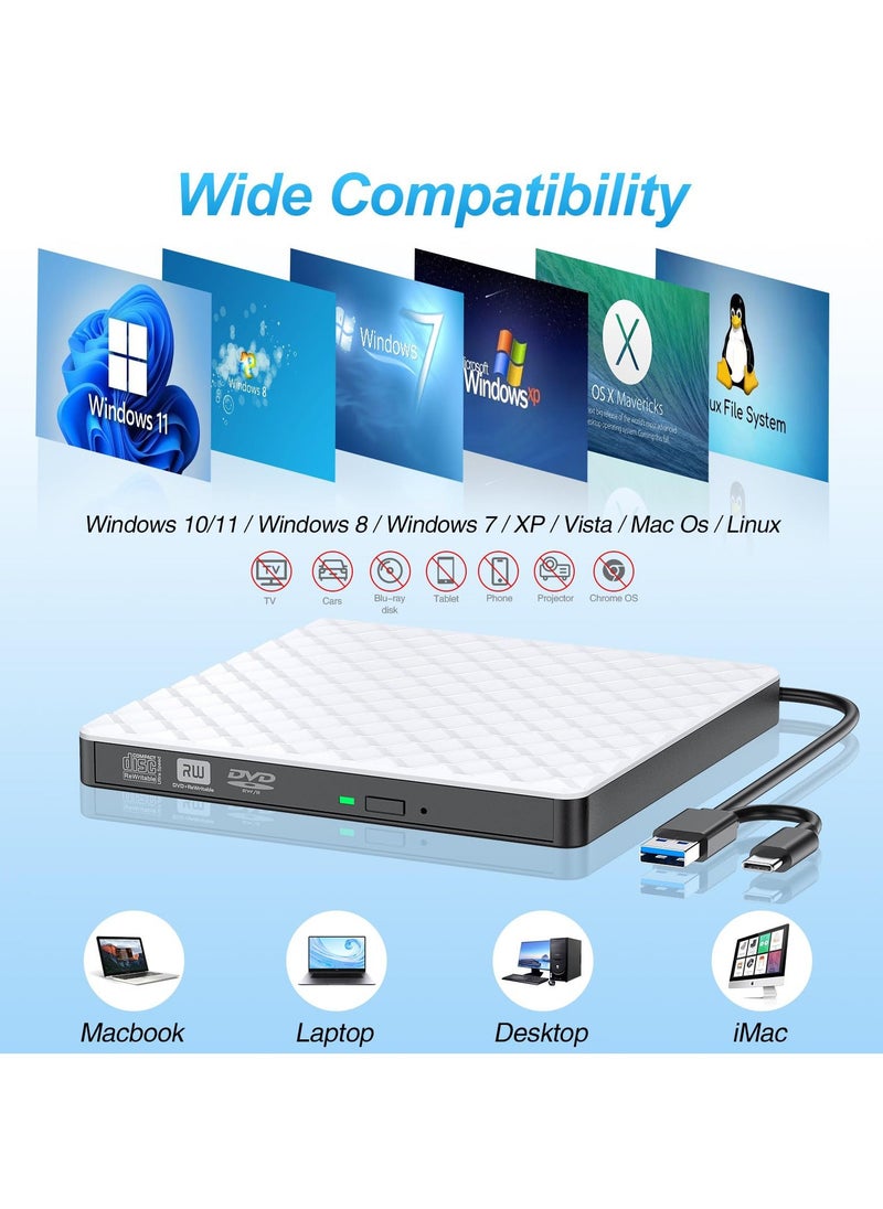 Generic - External DVD Drive, USB 3.0 CD/DVD +/-RW Drive Portable CD DVD Player Burner Reader Writer, Slim Optical CD ROM Drive for Laptop Desktop PC Linux Apple Mac OS Macbook Pro Windows 11/10 - Image 1