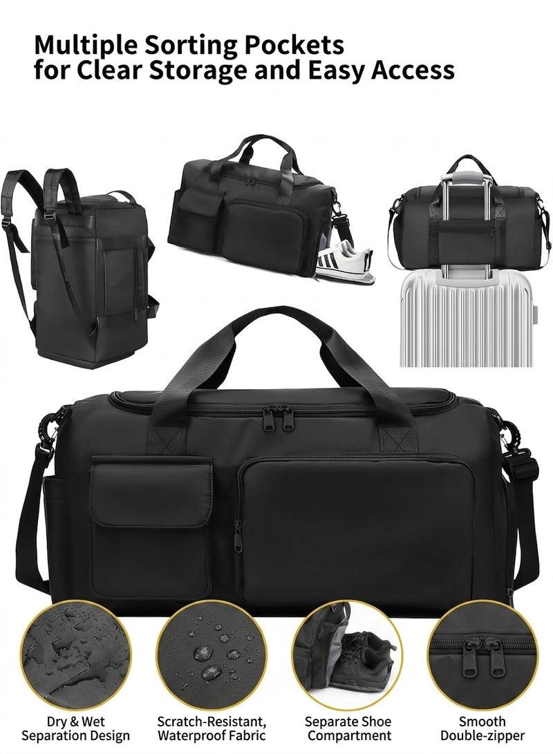 Luxury Waterproof Weekender Duffel with Dedicated Shoe & Wet Compartments, Large Capacity Travel and Gym Bag for Men & Women, Adjustable Shoulder Carry Design, Black - Image 1