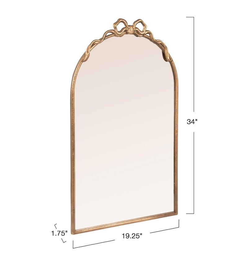 Creative Co-Op Arched Gold Iron Mirror with Decorative Bow - Image 2