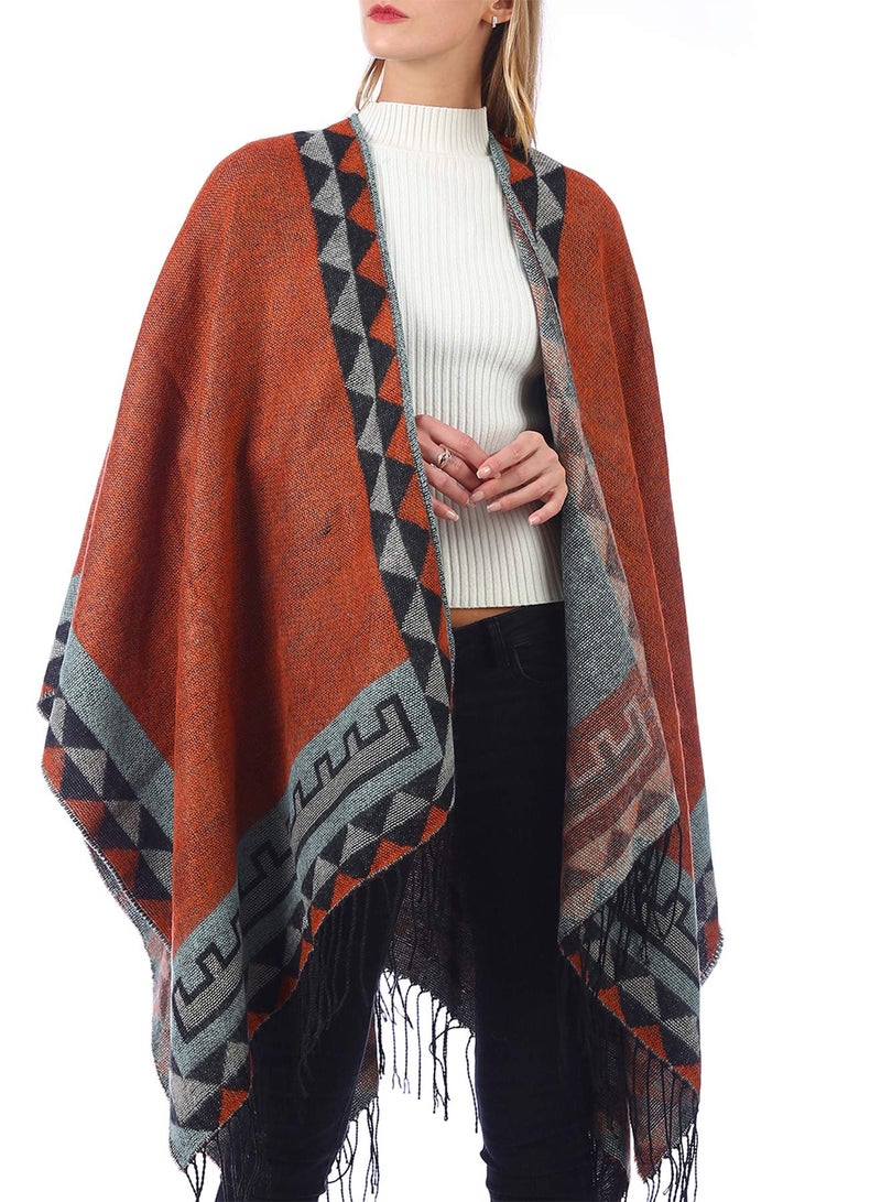 Women Winter Color Block Warm Poncho Cape Stylish Shawl Wrap Cardigan for Cozy Comfort - Image 5