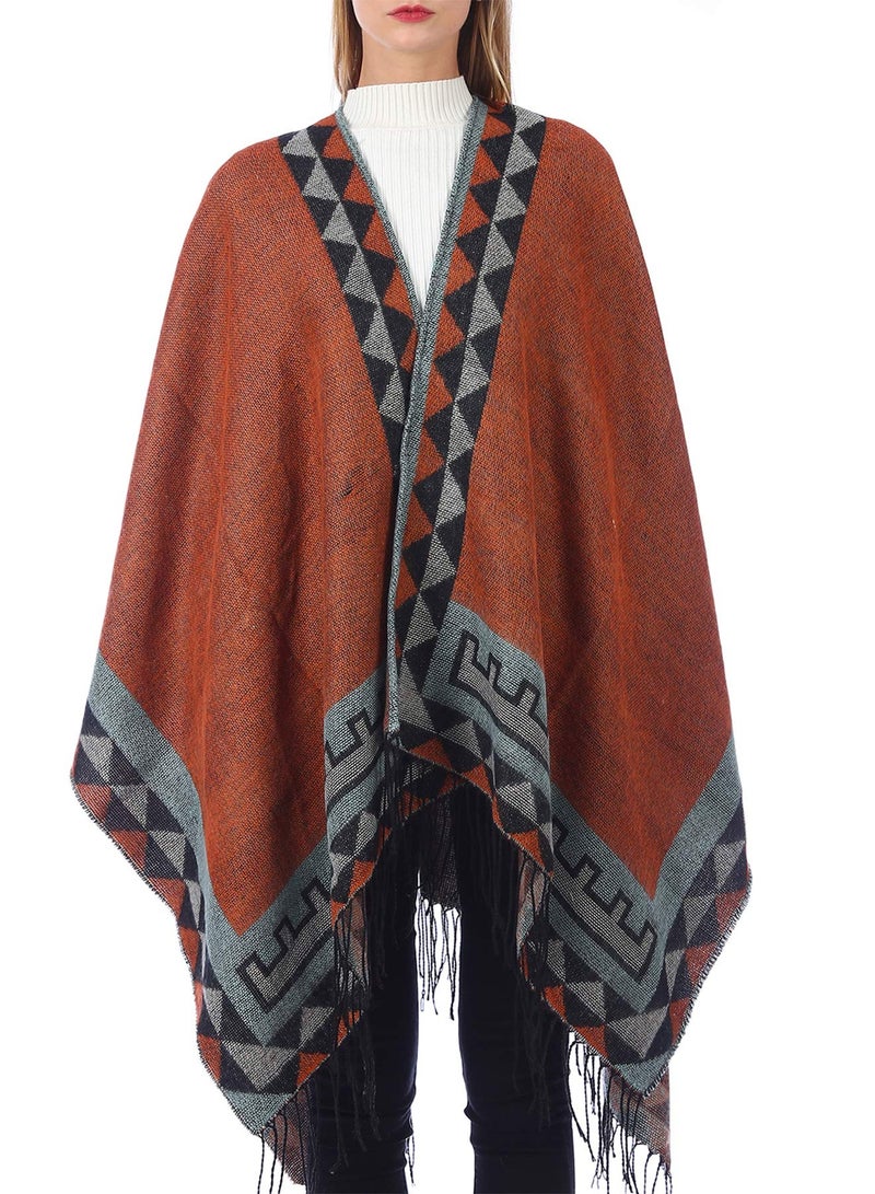 Women Winter Color Block Warm Poncho Cape Stylish Shawl Wrap Cardigan for Cozy Comfort - Image 4