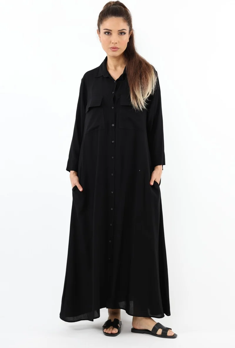 Ritnice Prive Shirt Collar Viscose Black Long Summer Dress