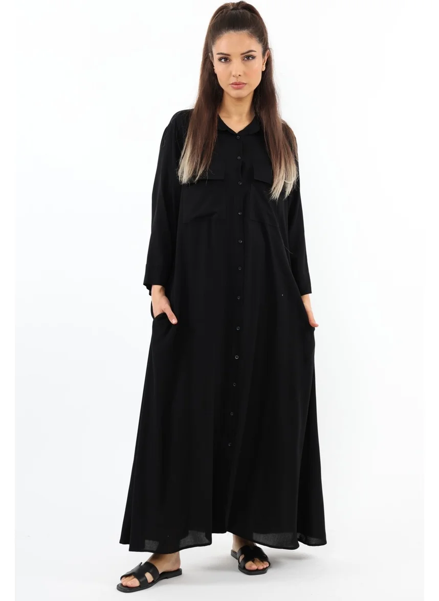 Ritnice Prive Shirt Collar Viscose Black Long Summer Dress