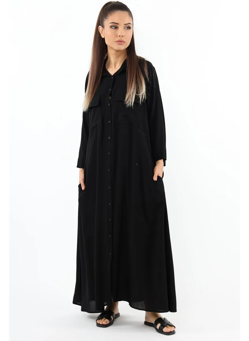 Ritnice Prive Shirt Collar Viscose Black Long Summer Dress