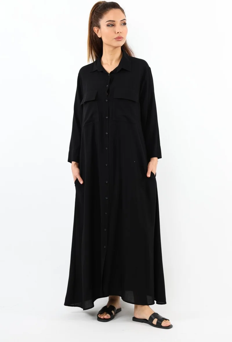 Ritnice Prive Shirt Collar Viscose Black Long Summer Dress
