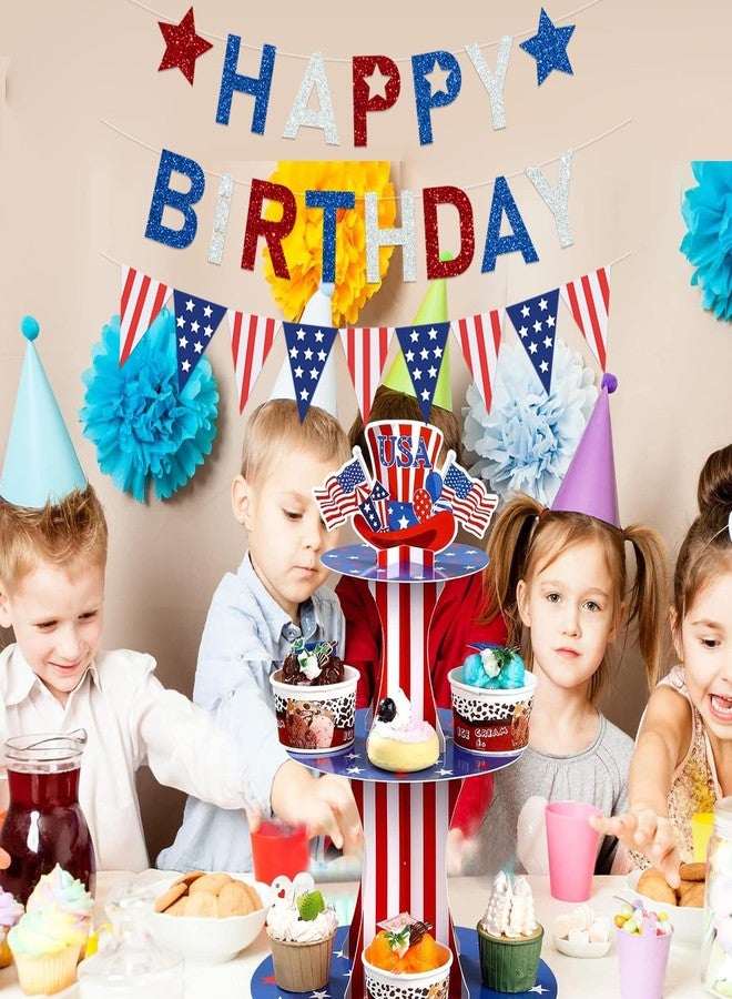 لافتة زينة عيد ميلاد سعيد من FHGG بمناسبة الرابع من يوليو، نجوم أمريكية مخططة، علم الولايات المتحدة الأمريكية، مثلث لامع، نجمة حمراء وبيضاء وزرقاء، لتزيين كعكة عيد الميلاد، يوم الذكرى - Image 4