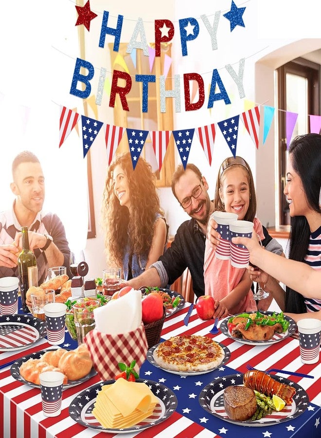 لافتة زينة عيد ميلاد سعيد من FHGG بمناسبة الرابع من يوليو، نجوم أمريكية مخططة، علم الولايات المتحدة الأمريكية، مثلث لامع، نجمة حمراء وبيضاء وزرقاء، لتزيين كعكة عيد الميلاد، يوم الذكرى - Image 2
