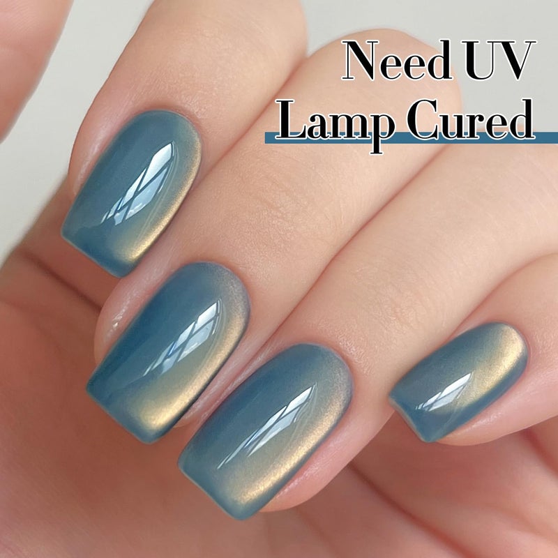 Double Rhythm 15ML Ice Glass Cat Eye Gel Polish with Magnet Holographic Glitter Shimmer Translucent Sheer Color Salon Soak Off Magnetic Nail at Home (SKy Teal-MC1132) - Image 5
