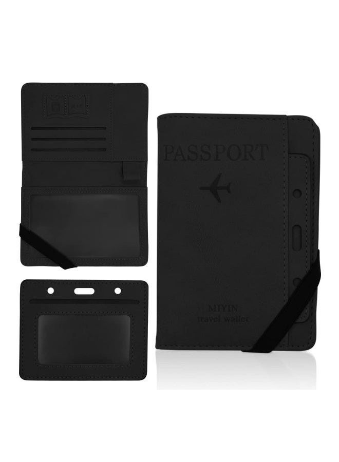 PU Leather Passport Holder Cover Case, Slim Travel Wallet Card Organizer Protector Passport Holder Vaccine Card Holder Travel Wallet Card Organizer for Men&Women Travel Accessories (Black) - Image 1