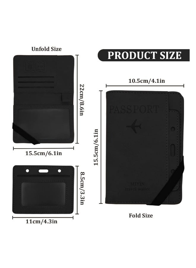PU Leather Passport Holder Cover Case, Slim Travel Wallet Card Organizer Protector Passport Holder Vaccine Card Holder Travel Wallet Card Organizer for Men&Women Travel Accessories (Black) - Image 4