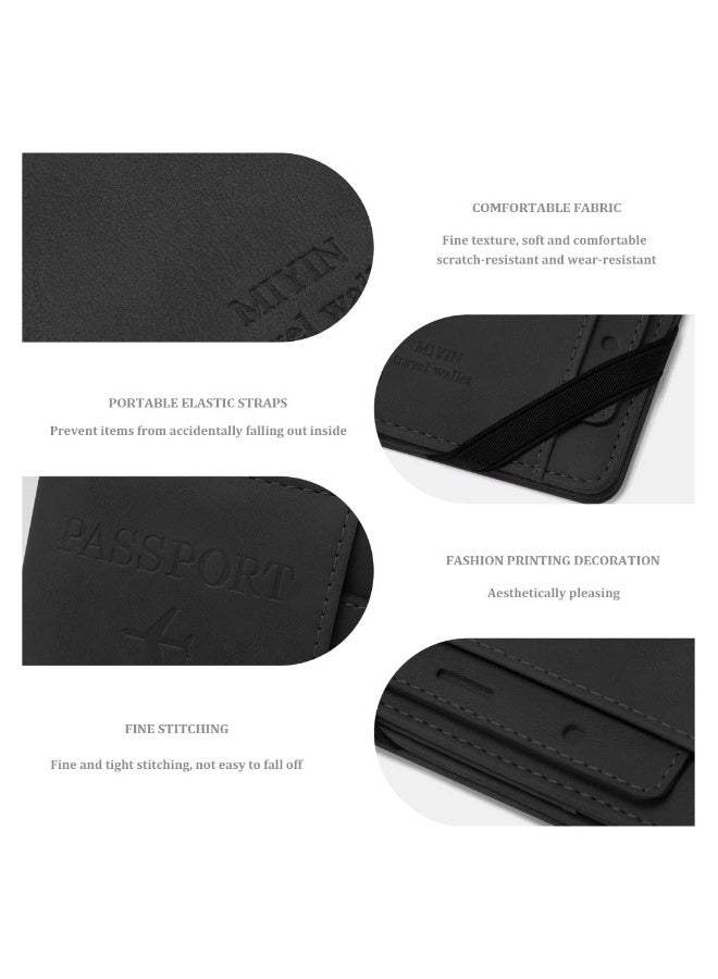 PU Leather Passport Holder Cover Case, Slim Travel Wallet Card Organizer Protector Passport Holder Vaccine Card Holder Travel Wallet Card Organizer for Men&Women Travel Accessories (Black) - Image 3