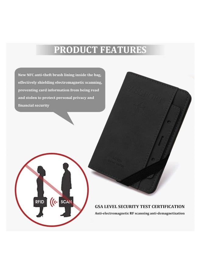 PU Leather Passport Holder Cover Case, Slim Travel Wallet Card Organizer Protector Passport Holder Vaccine Card Holder Travel Wallet Card Organizer for Men&Women Travel Accessories (Black) - Image 5