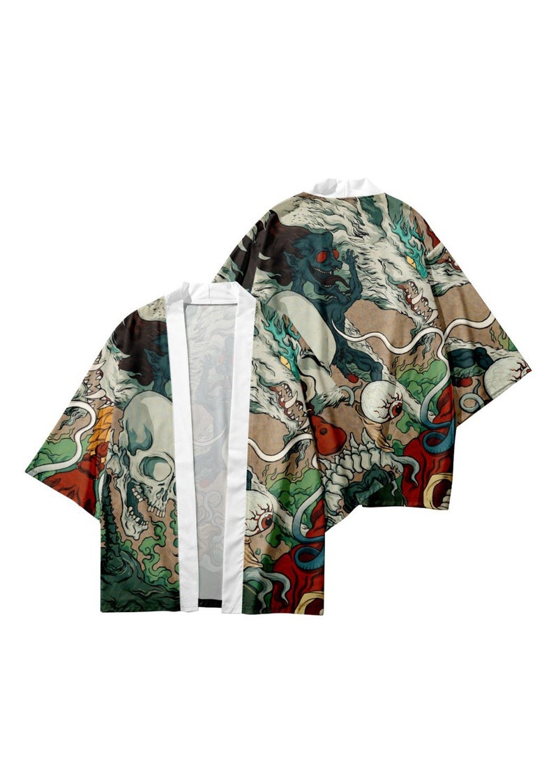 Loquat - Summer Feather Weaving Ethnic Style Kimono 3D Digital Printing Casual Sports Cloak - Image 1