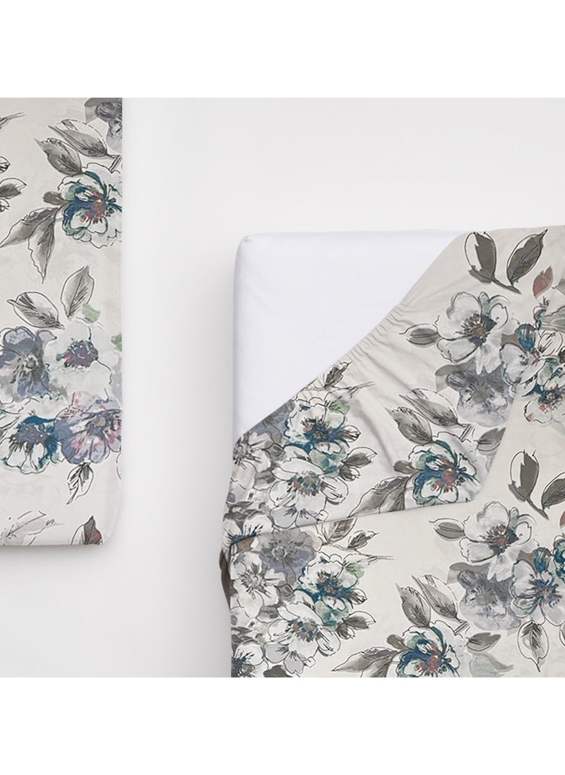 Linen Thread 1-Piece Solid Fitted Sheet Flowery Single Double Queen Size Made With High Quality 96GSM Microfiber  - Image 1