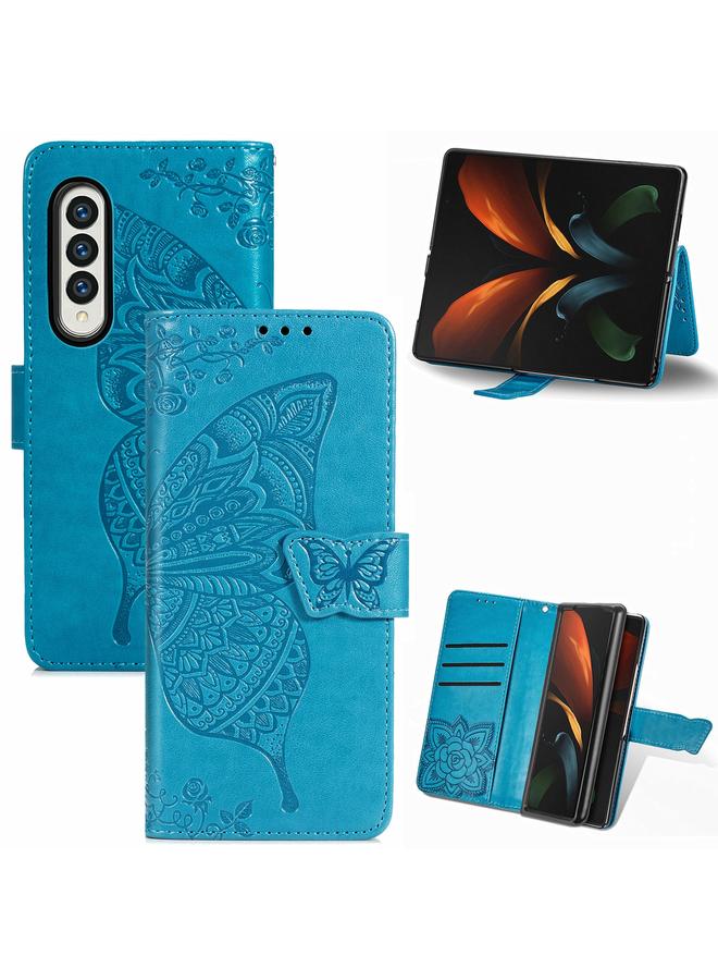 اس-توب جراب لهاتف Samsung Galaxy Z Fold4 من الجلد المنقوش بنقشة زهور الحب على شكل فراشة - Image 1