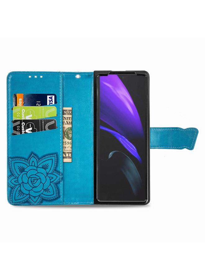 اس-توب جراب لهاتف Samsung Galaxy Z Fold4 من الجلد المنقوش بنقشة زهور الحب على شكل فراشة - Image 3