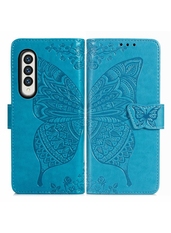 اس-توب جراب لهاتف Samsung Galaxy Z Fold4 من الجلد المنقوش بنقشة زهور الحب على شكل فراشة - Image 2