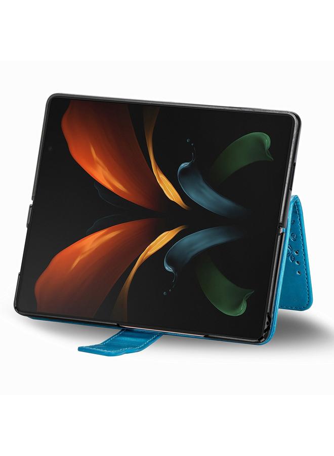 اس-توب جراب لهاتف Samsung Galaxy Z Fold4 من الجلد المنقوش بنقشة زهور الحب على شكل فراشة - Image 4