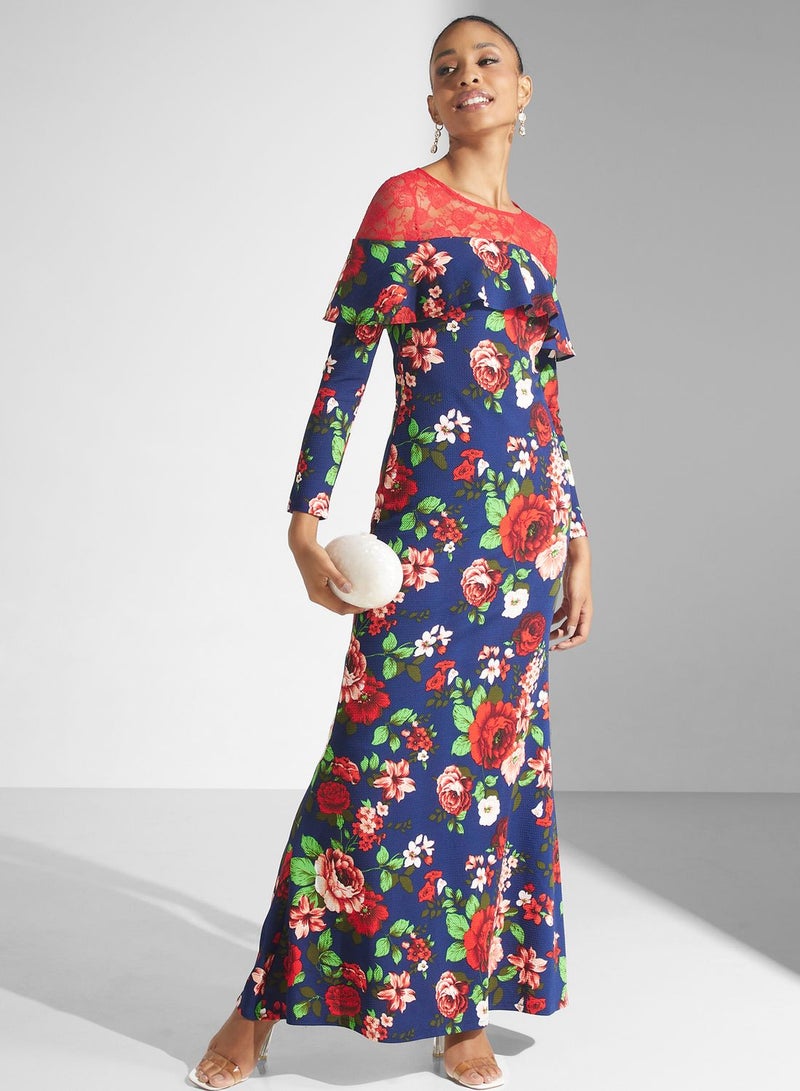 Printed Ruffle Sleeve Dress