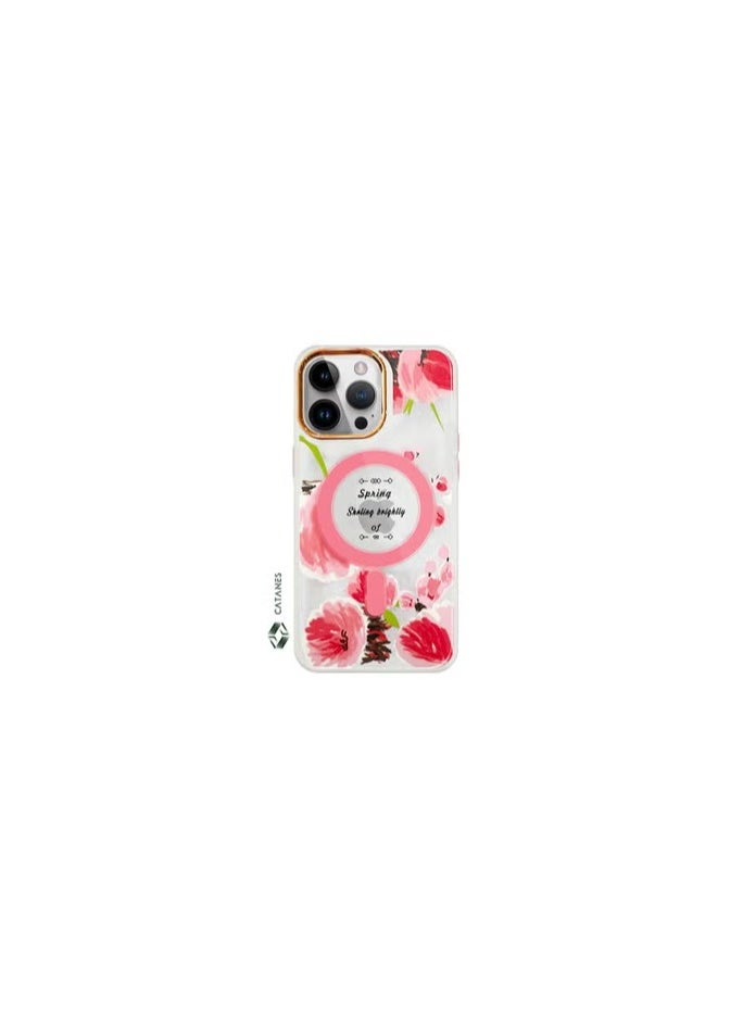 CATANES - Case for Apple iPhone 14 PRO MAX Floral Design Fashion Flower Compatible with MagSafe & Wireless Charging Cover PINK - Image 1