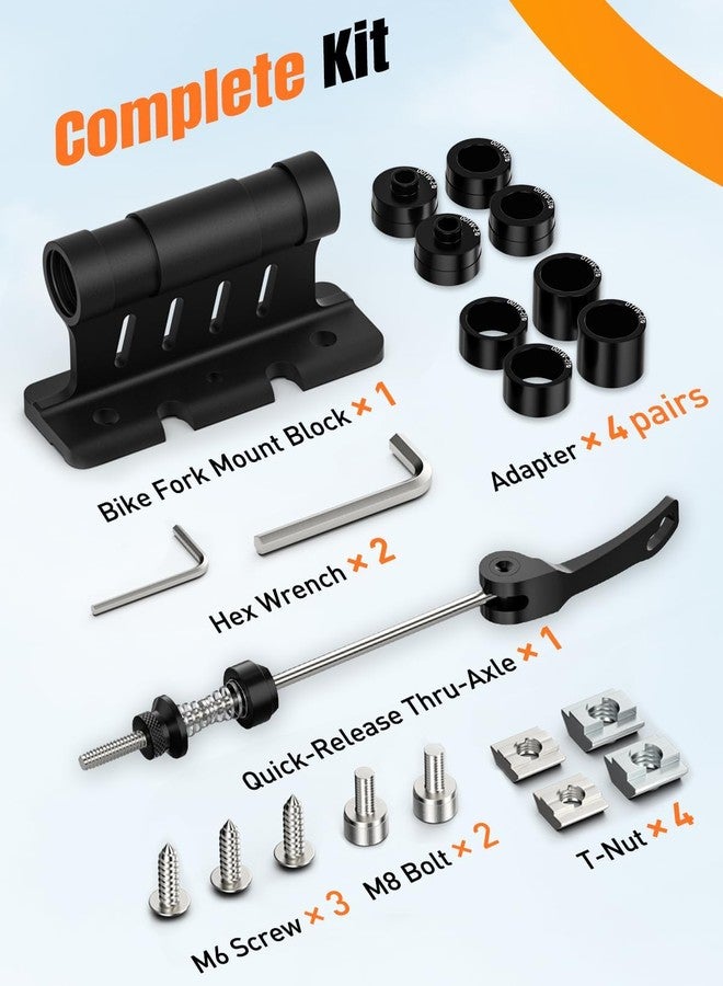 Pawfly Bike Fork Mount Block, Upgraded Quick Release Fork Mount, Aluminum Alloy Bike Mount Bicycle Front Fork Mount, Quick Release Thru Axle with 4 Adapters, Car Roof Mount Rack for SUV Truck Van - Image 4