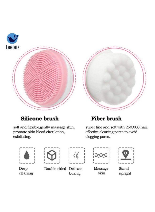 Leeonz 2 In 1Ultrasoft Facial Cleansing Brush For Washing Face Manual Skin Exfoliating Massaging Pore Exfoliating For All Skin Types (Pink) - Image 5