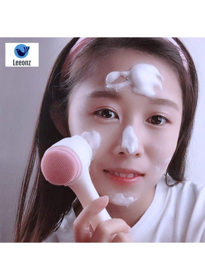 Leeonz 2 In 1Ultrasoft Facial Cleansing Brush For Washing Face Manual Skin Exfoliating Massaging Pore Exfoliating For All Skin Types (Pink) - Image 3
